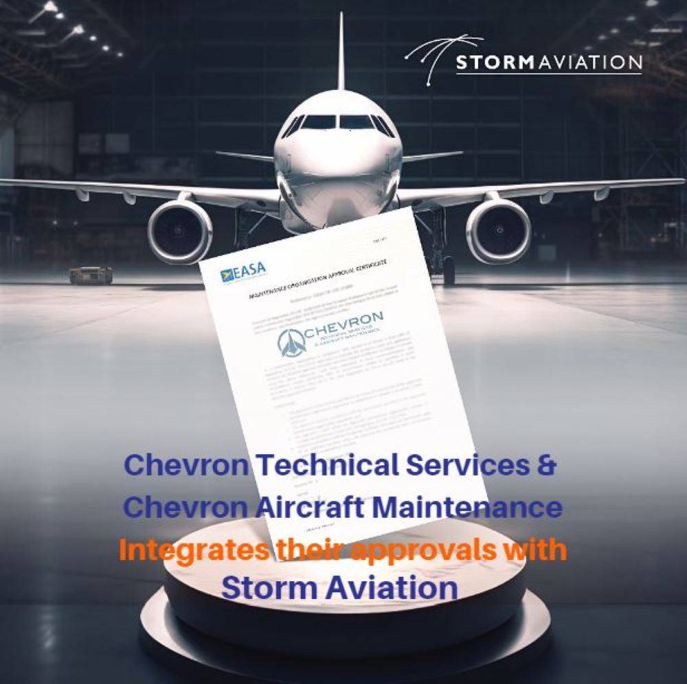 Storm Aviation announces the unification of approvals with Chevron Technical Services & Aircraft Maintenance